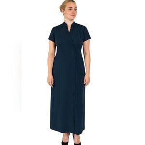 Vtg. Marie St. Clair Navy Maxi Dress Beaded Column V Neck Designer Gown Sz 14